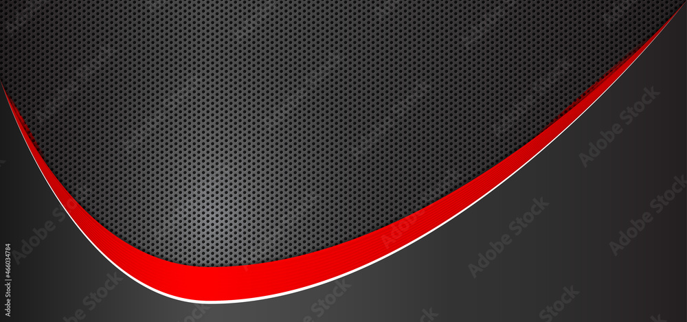 Realistic modern background with metallic black and red curve line ...