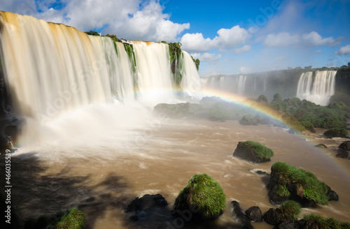 Beautiful rainbow on Iguazu Falls  Foz do Iguazu  Brazil