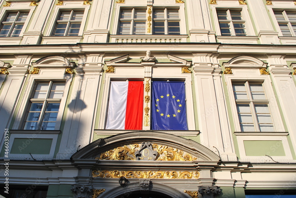 Flaga Polski i Unii Europejskiej - obrazy, fototapety, plakaty 