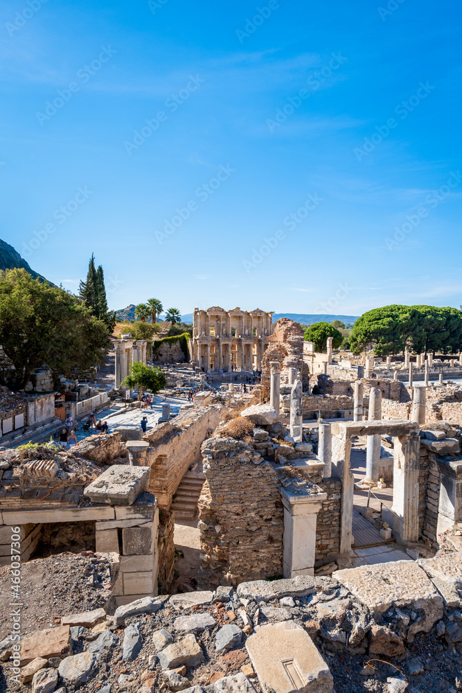 Ephesus Library of Celsus in the ancient city of Ephesus, Turkey. Ephesus is a UNESCO World Heritage site.	