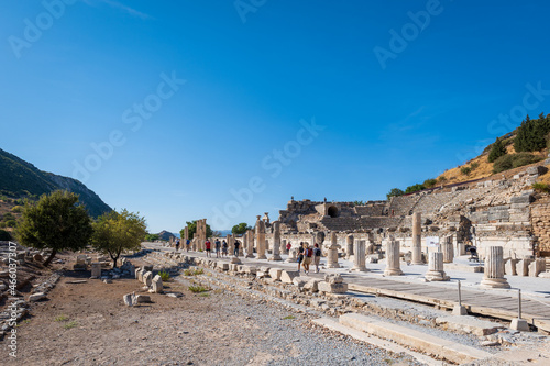 Ephesus Ancient City in Selcuk, Turkey, the view of world famous ruins in Ephesus, a UNESCO World Heritage site.	
 photo