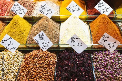Fototapeta Naklejka Na Ścianę i Meble -  A spice stall in Spice Bazaar in Turkey displaying different spices