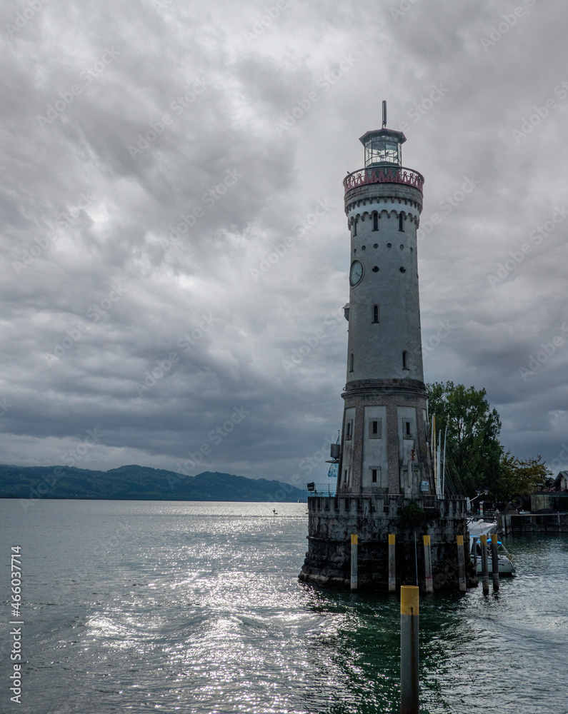 Lindau Bodensee harbor entrance with lighthouse, Germany