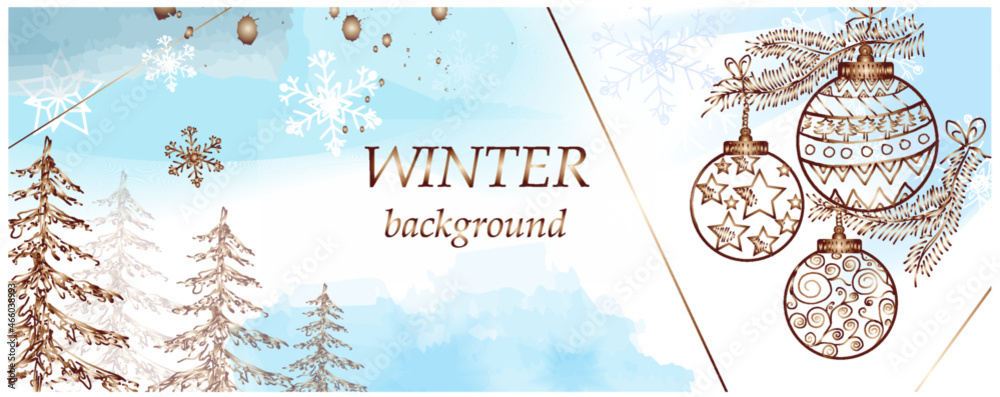 Winter background vector. Hand painted watercolor and blue brush texture.. Abstract art design for wallpaper, wall arts, cover, wedding and invite card