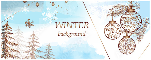Obraz na płótnie Winter background vector. Hand painted watercolor and blue brush texture.. Abstract art design for wallpaper, wall arts, cover, wedding and invite card w salonie