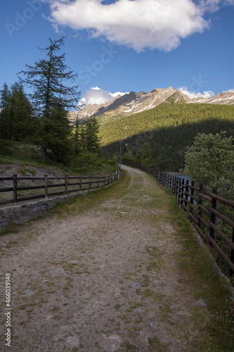 mountain roads between Ceresole Reale and the Nivolet hill around serrù lake, Agnel lake, Nivolet lake in Piedmont in Italy
