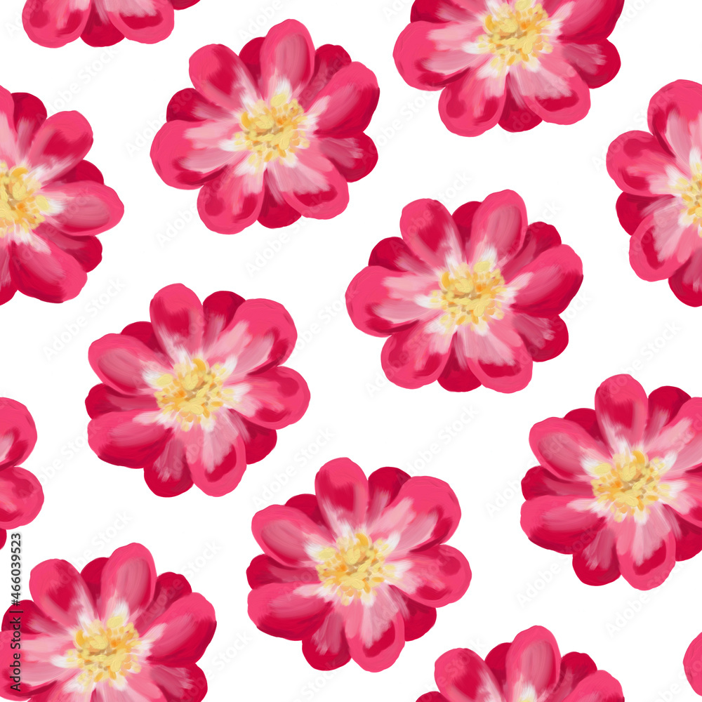 Floral seamless pattern. Pink peony flowers. Isolated on white background. Hand drawn illustration. Texture for print, fabric, textile, wallpaper.