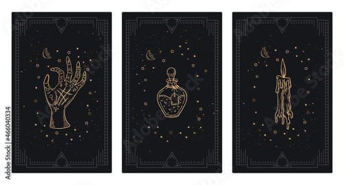 Cover set of magical tarot cards. Mystical templates for occult tarot cards, banners, flyers. 