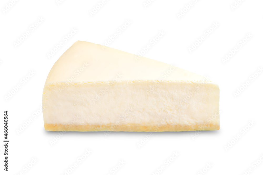 Classic cheesecake slice on a white isolated background