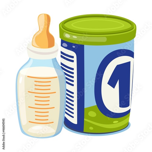 Baby bottle with nipple pacifier. Sterile milk container. Vector Illustration Isolated on white background.