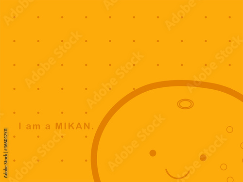 1個の顔つきみかんのアップとドット柄の4:3壁紙