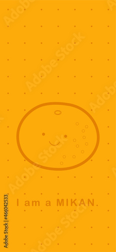 1個の顔つきみかんとドット柄の19.5:9壁紙