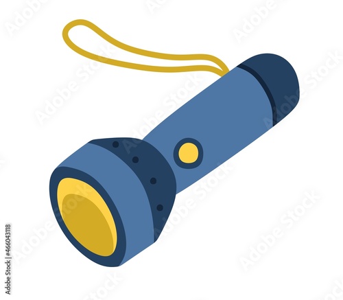 Blue flashlight for tourism and travel vector illustration in flat style.