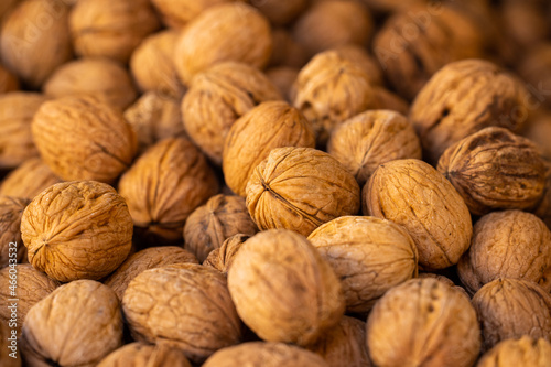 fresh raw walnuts at the market