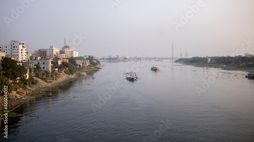 Picture of Dhaka city on the banks of river Buriganga.The river Buriganga has enhanced the beauty of the capital city Dhaka. © Monochobe
