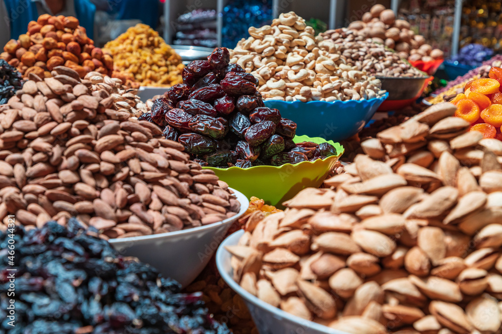 Nuts for sale at the Mehrgon Market in Dushanbe.