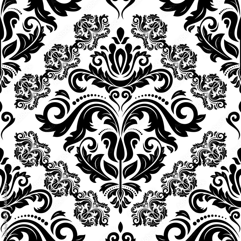Classic seamless pattern. Damask orient ornament. Classic vintage black and white background. Orient ornament for fabric, wallpaper and packaging