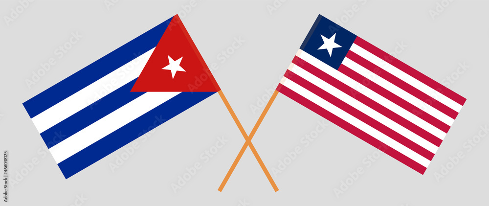 Crossed flags of Cuba and Liberia. Official colors. Correct proportion Crossed flags of Cuba and Liberia. Official colors. Correct proportion