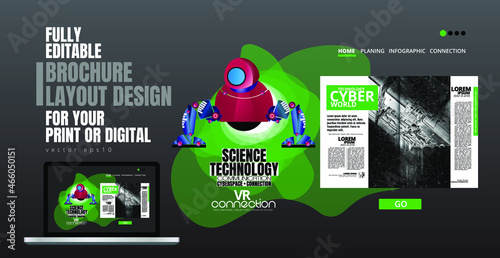 Brochure, ebook or presentation mockup with technology subject ready for use, vector illustration easy to editable