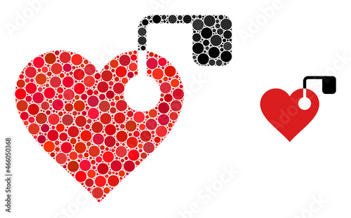 Heart pacemaker vector mosaic of round dots in different sizes and color tints. Round dots are grouped into heart pacemaker vector illustration. Abstract vector design concept.