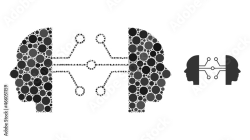 Human network links vector collage of round dots in different sizes and color hues. Round dots are grouped into human network links vector mosaic. Abstract vector design concept.