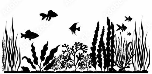 black silhouette of fish swimming in the sea vector