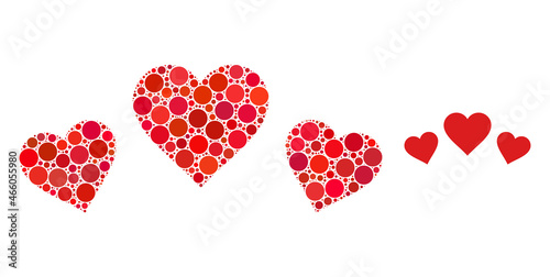 Love rating vector collage of small circles in various sizes and color tones. Small circles are united into love rating vector illustration. Abstract vector illustration.