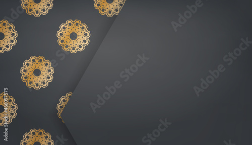 Black banner template with vintage gold pattern and place for logo or text