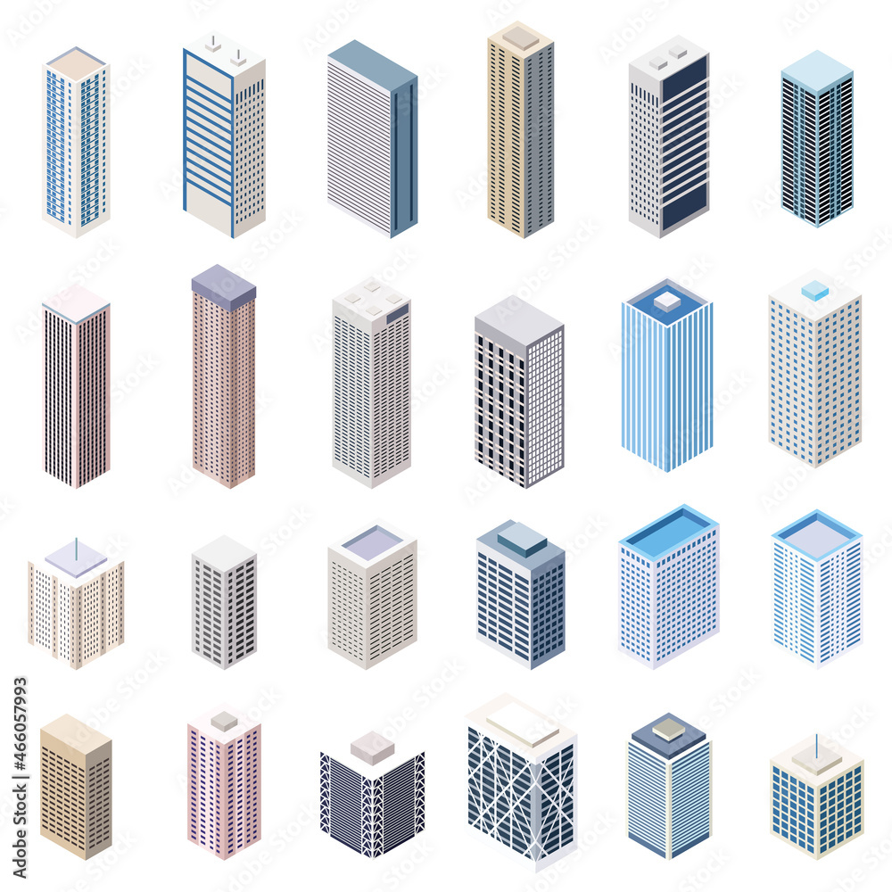 Isometric buildings vector set isolated on white background Isometric buildings vector set isolated on white background