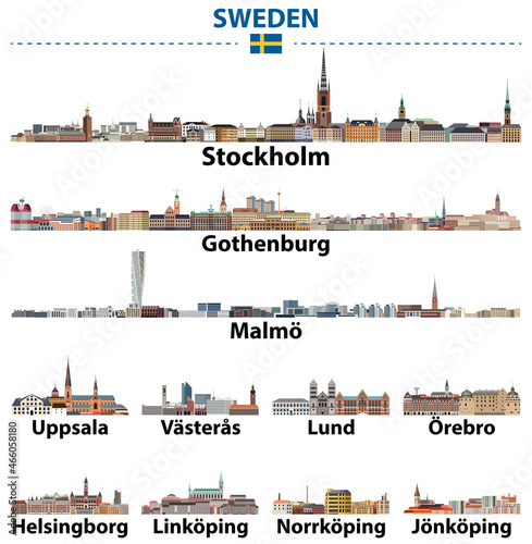 Sweden main cities skylines. Vector collection photo
