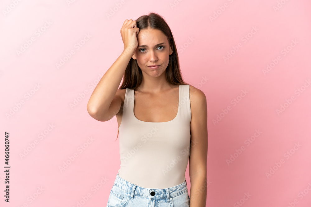 Young woman over isolated pink background with an expression of frustration and not understanding Young woman over isolated pink background with an expression of frustration and not understanding