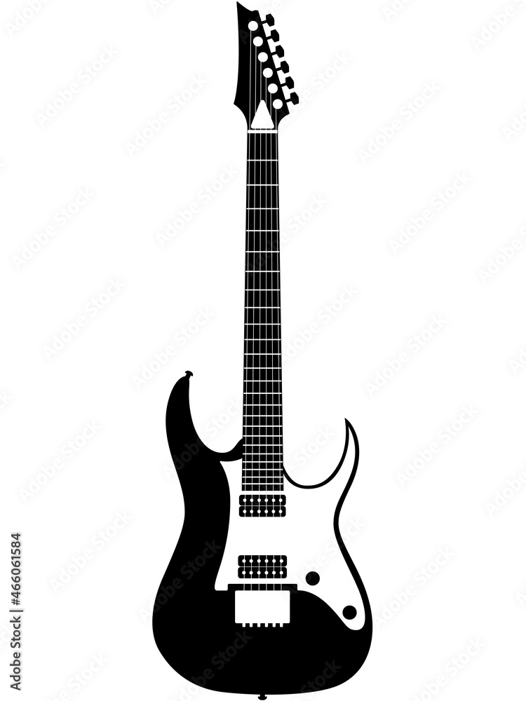 music instrument eguitar, electric guitar with machine heads for guitar strings and with white