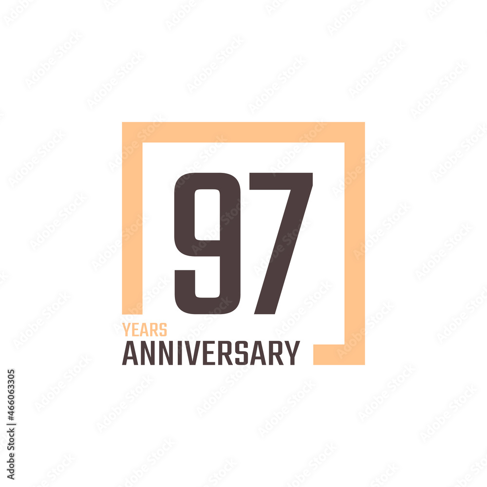 97 Year Anniversary Celebration Vector with Square Shape. Happy Anniversary Greeting Celebrates Template Design Illustration 97 Year Anniversary Celebration Vector with Square Shape. Happy Anniversary Greeting Celebrates Template Design Illustration