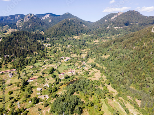 Aerial Panorama of Rhodope Mountains near Smolyan lakes, Bulgaria photo