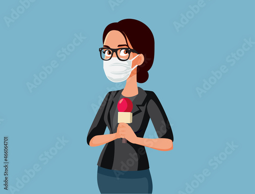 Journalist Wearing Face mask Reporting During Pandemic Vector Cartoon