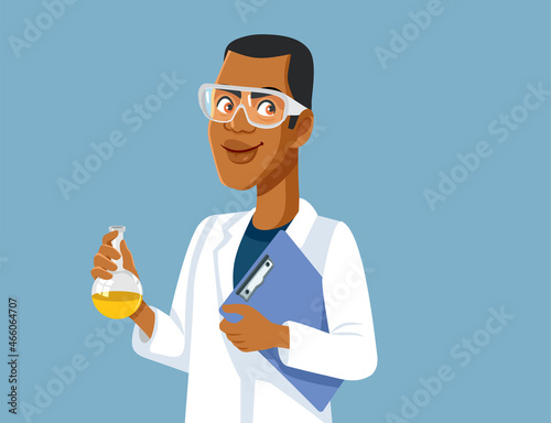 Scientist Man Holding a Tube and a File Vector Illustration