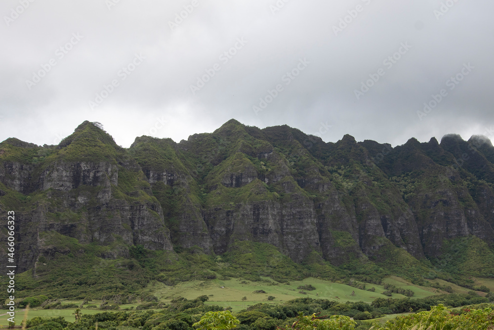 Green mountains with blue cloudy sky. Hawaii Green mountains with blue cloudy sky. Hawaii