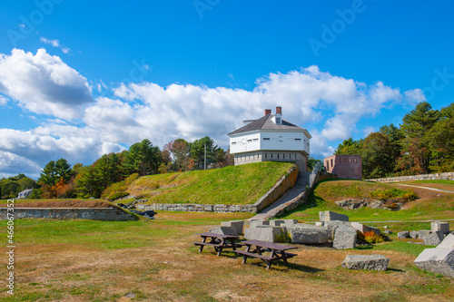 Obraz na plátne Fort McClary blockhouse in fall on Piscataqua River at Portsmouth Harbor in Kittery Point, town of Kittery, Maine ME, USA