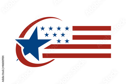 American Flag logo design star stripe red blue US flag America