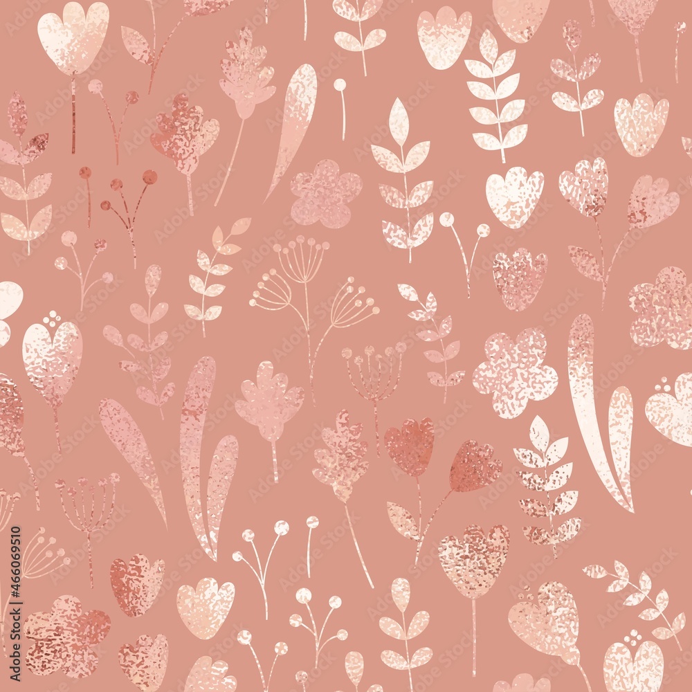 Floral pattern. Rose gold. Imitation gold texture. Floral pattern. Rose gold. Imitation gold texture.