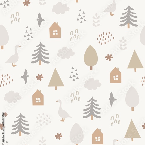 Winter boho pattern. Vector seamless pattern with abstract illustrations