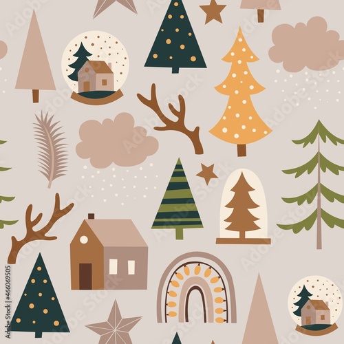 Christmas boho pattern. Vector seamless pattern
