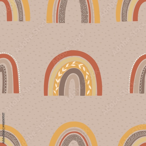 Boho rainbow. Vector seamless pattern with rainbows