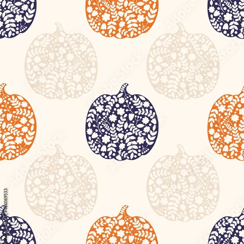 Halloween pumpkin. Vector seamless pattern with silhouettes of pumpkins.