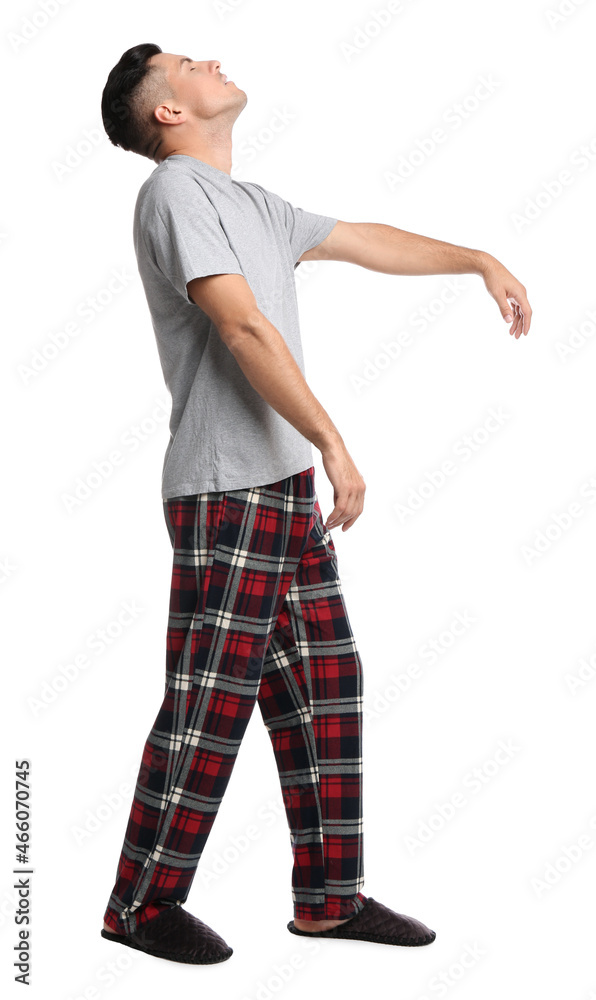 Somnambulist in pajamas on white background. Sleepwalking Somnambulist in pajamas on white background. Sleepwalking