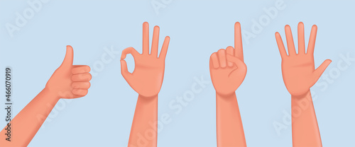 Hand showing different poses. 3d vector illustration design.