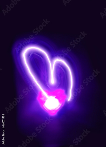 abstract background. blurred neon heart in dark space