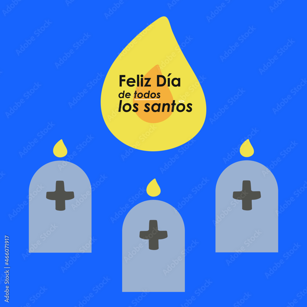 Día de todos los santos ilustración y texto.
con Luz, tumbas, y cruces 