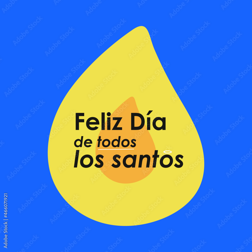 Feliz Día de todos los santos, ilustración de llama y texto, con fondo azul