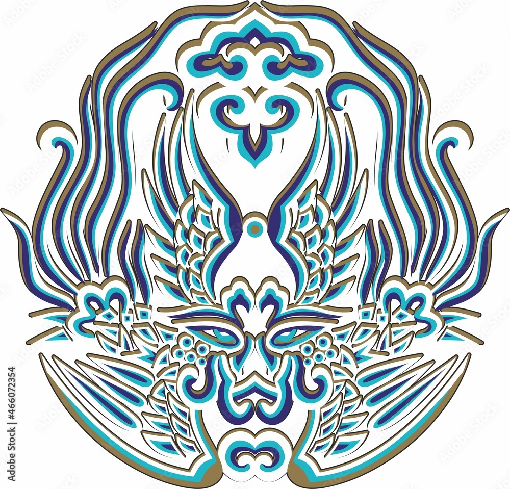 Vector Chinese blue Phoenix mask. Wedding headdress. Symbol of happiness and family
